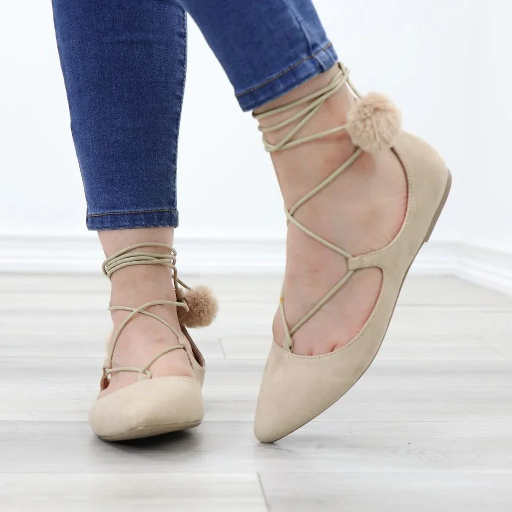 Pointed Toe Faux Suede Strappy Slip-On Flats - Picture 11 of 15